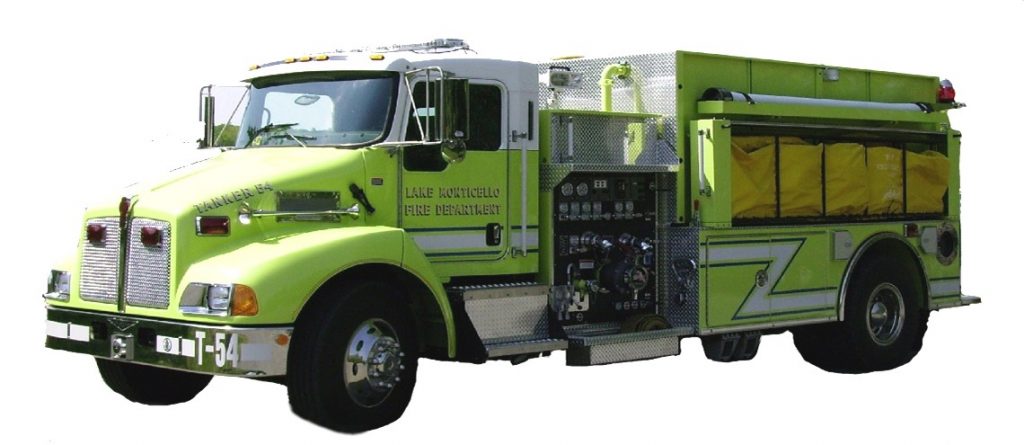 Tanker 54: 2006 Pierce, built on a Kenworth commercial chassis Tanker, 1,250 gpm pump, 2,000-gallon booster tank